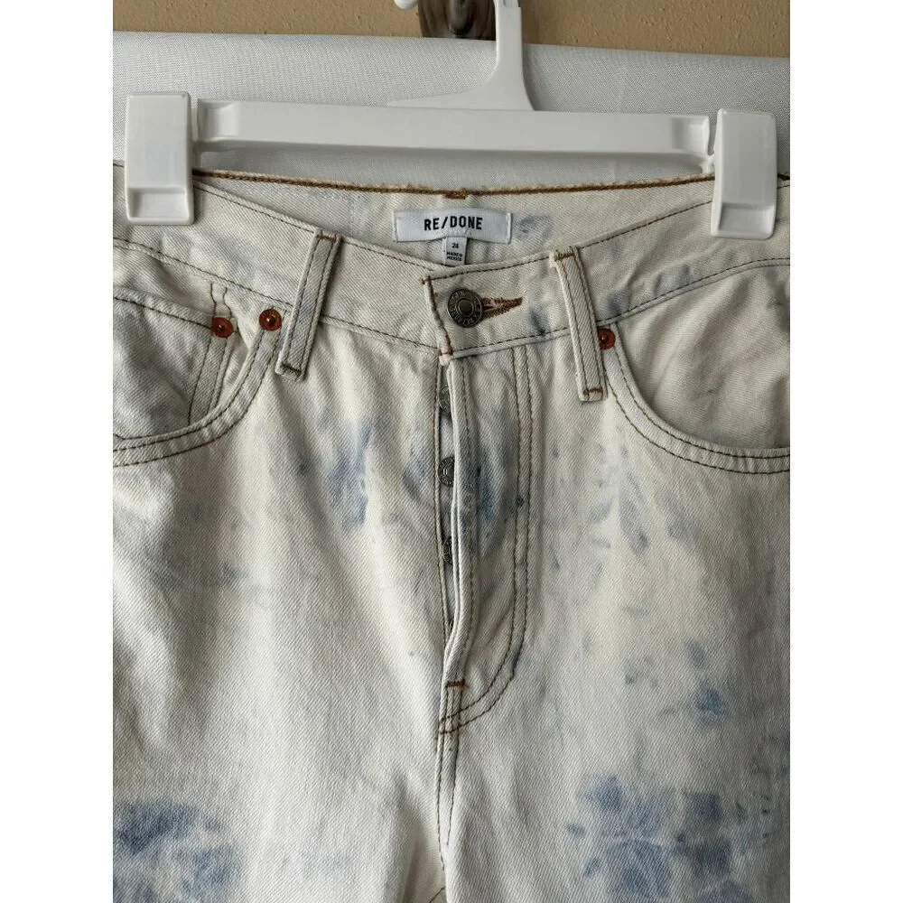 RE/DONE 90s High Rise Loose Straight Leg Jeans in Sunbleached Tie Dye Size 24